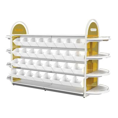 China Supermarket Snack Display Grocery Shelf Metal Double Sided Double Sided Shelf for sale