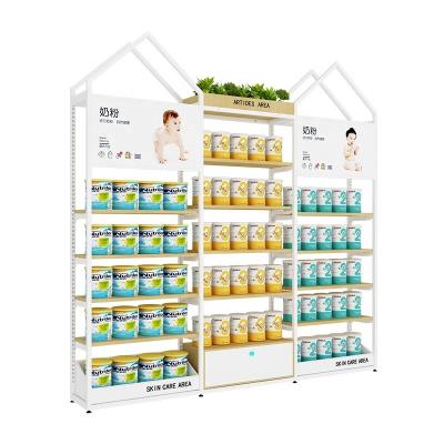 China Double Sided Grocery Display Rack Metal Display Shelf Mother And Baby Store Display Stands for sale