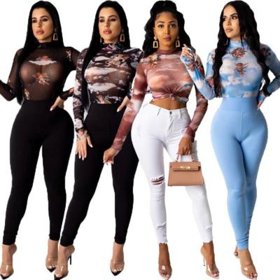 China Women's Blouses Top Anti-pilling Summer Latest Shirt Designs Women Jumpsuit Cartoon Printing Long Sleeve Sexy Casual Crop for sale