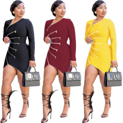 China Breathable Women's Sexy Irregular Zipper Dresses Deep V Neck Long Sleeve Winter Autumn Nightgown Club Dress Dresses For Ladies Female RS00095 for sale