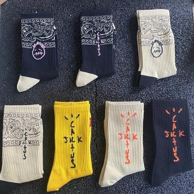 China Mens Crew Cactus Jack Socks Pure Cotton Travis cott Breathable Sport Hip Hop Skateboard /Yellow White /Black Sockken for sale