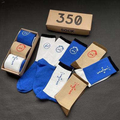 China New Breathable Crew Cactus Jack Socks Pure Cotton Travis cott Sport Hip Hop Skateboard White /Blue/Brown Sockken Wholesale 3 Pairs/Box for sale