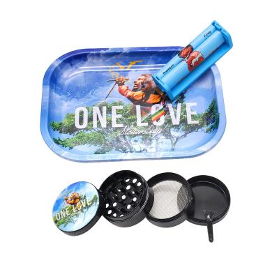 China China Shisha Hot Sale Tinplate Cigarette Maker Custom Logo 3 pcs /set Rolling Tray and Herb Grinder Set for sale