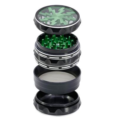 China China Shisha Hookah Diameter 63MM Aluminum Alloy Four-Layer Headed Pattern Transparent Cover Lightning Chamfer Window Grinder Herb Grinder Design for sale