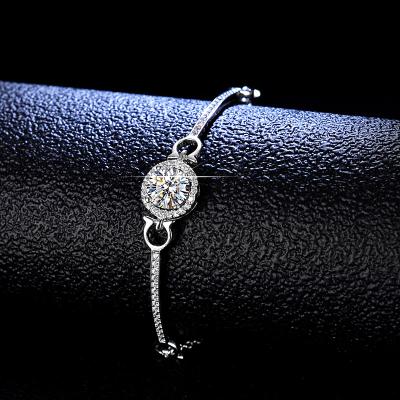 China 1ct CLASSIC Bangle Bracelet Jewelry Round Hearts and Arrows Moissanite Bracelet Silver925 Moissanite Diamond Adjustable Slider for sale