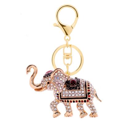 China Crystal+Metal Southeast Asia Exquisite Teacher Gift Diamond Thai Style Enamel Keychain Rhinestone Elephants Animal Keyring For Bag Charm for sale