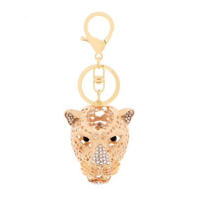 China Crystal+Metal Exquisitte Teacher Gift Diamond Enamel 3D Key Chain Rhinestone Animal Pendant Leopard Hip Hop Keychains For Bag Charm for sale