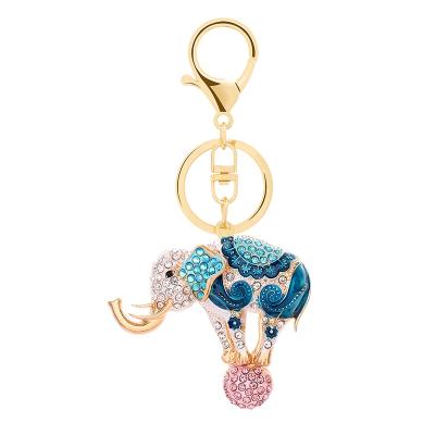 China Crystal+Metal Teacher Gift Rhinestone Diamond Thai Style Enamel Keychain Southeast Asia Acrobatics Elephants Animal Keychain For Bag Charm for sale