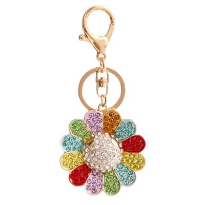 China New Design Good Quality Crystal+Metal Multi Color Sunflower Key Chains Combine Crystal Hip Hop Pendant Metal Key Chains Key Chain For Gifts for sale