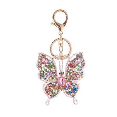 China New Fashion Crystal+Metal Insect Metal Key Chains Luxury Creative Custom Diamond Butterfly Key Chain European Key Pendant Accessories For Gift for sale