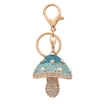 China Crystal+Metal New Arrival Jewelry Rhinestone Plants Ally Cute Kawaii Metal Key Chains Crystal Mushroom Pendant Key Chain For Women Party Gifts for sale