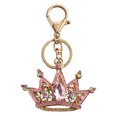 China New Trend Crystal+Metal Bag Ornament Accessories Crown Luxury 3D Metal Key Chain Women Zinc Alloy Key Chain Crystal Pendant Key Holder For Bag for sale