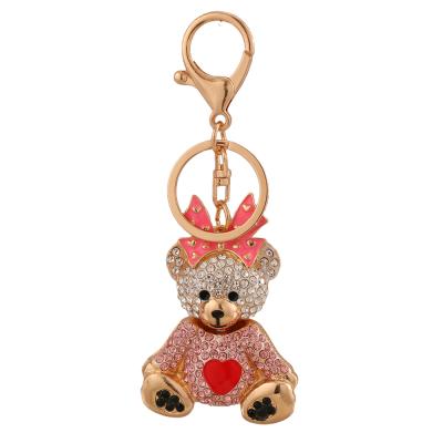 China Crystal+Metal New Arrivals Jewelry Crystal Cute Pendant Kawaii Metal Key Chains Bow Tie Bear Key Chain For Women Party Gifts for sale