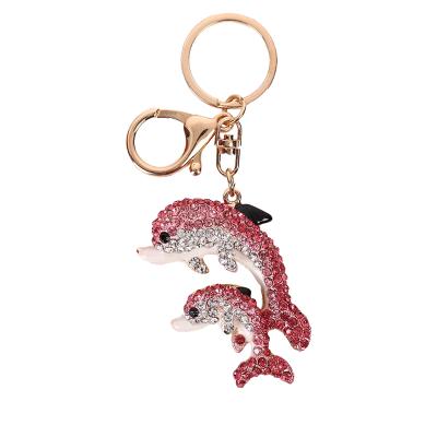 China Creative Crystal+Metal Color Diamond Sea Double Dolphin 3D Metal Key Chain Diamond Pendant Small Gift Alloy Key Chain For Bag Cute Accessories for sale