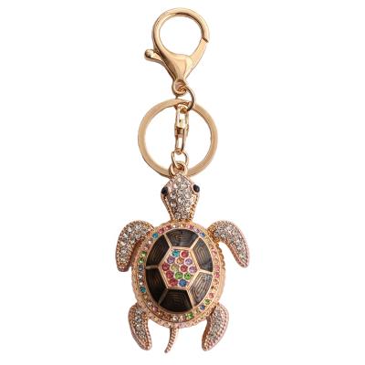 China Crystal+Metal New Arrivals Diamond Sea Tortoise Metal Keychain Creative Diamond Pendant Gift Alloy Key Turtle Sounds Cute For Bag Accessories for sale