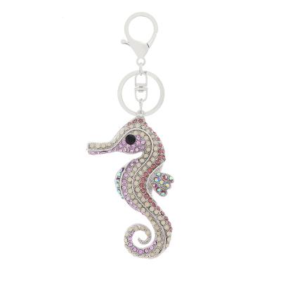 China Creative Crystal+Metal Marine Life Keychain Series Metal Seahorse Diamond Pendant Gift Alloy Key Chain For Bag Cute Accessories for sale