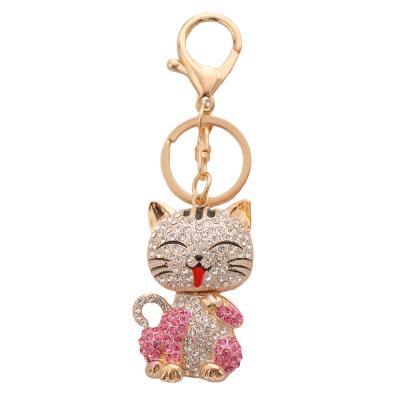 China New Jewelry Crystal+Metal Alloy Rhinestone Full Crystal Cat Pendant Metal Key Chains Cartoon Animal Exquisite Key Chain For Women Party Gifts for sale