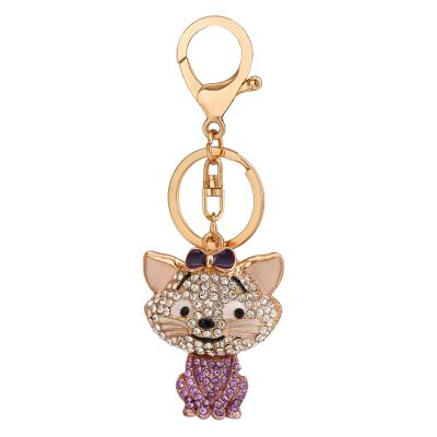 China New Arrivals Crystal+Metal Alloy Crystal Cute Pendant Metal Key Chains Rhinestone Keyring Jewelry Key Chains Kawaii Bow Tie Cat Key Chain For Gifts for sale