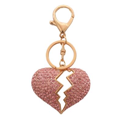 China New Crystal+Metal Jewelry Full Rhinestone Alloy Crystal Break Heart Pendant Metal Key Chains Love Exquisite Key Chain For Women Party Gifts for sale