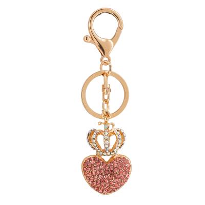 China Crystal+Metal Rhinestone Heart Crown Diamond Keyring Charm Alloy Metal Full Key Chains Love Shape Keychain Exquisite Purse Pendant For Gifts for sale