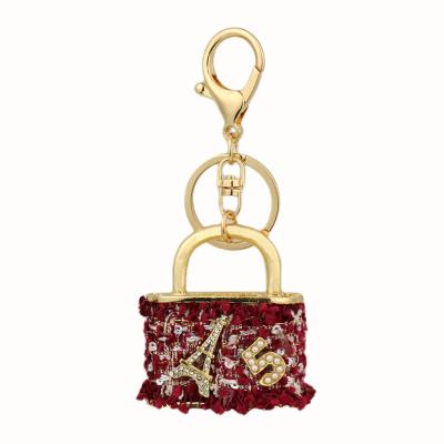 China Luxury Crystal+Metal Women Bag Key Chain Lock Shape Velvet Korean Lady Key Chain Key Rings Women Bag Charms Keychains Crystal Pendant For Women for sale