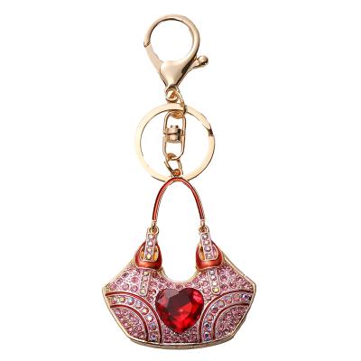 China Fashion Accessories Crystal+Metal Lady Crystal Heart Handbag Metal Key Chains Rhinestone Women's Clip Key Chain Bag Zinc Alloy Charm For Party for sale