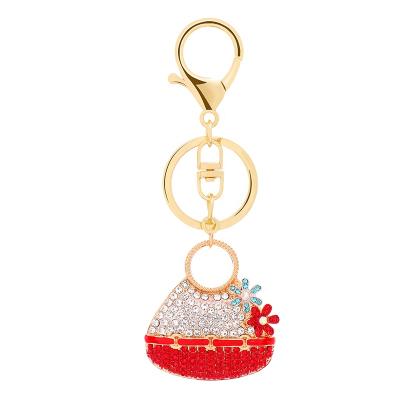 China Crystal+Metal Fashion Accessories Rhinestone Handbag Metal Key Chains Women Alloy Flower Purse Bag Key Chain Charm For Key Holder for sale