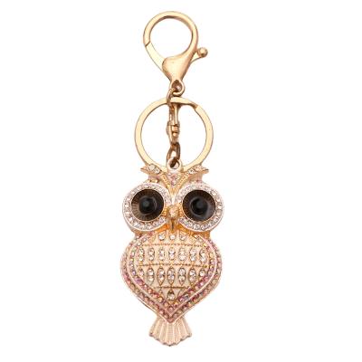 China Crystal+Metal Diamond Owl Shape Creative Gift Animal Alloy Cardboard 3D Metal Diamond Art Painting Pendant Key Chain For Bag Accessories for sale