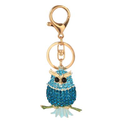 China Fashion Jewelry Crystal Animal Pendant New Arrivals Owl Key Chains Crystal+Metal Creative Rhinestone 3D Metal Rings For Women Bag Charm for sale