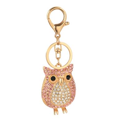 China Creative Crystal+Metal New Arrivals Exquisite Fashion Animal Owl Key Pendant Rings Rhinestone Metal Key Chains For Women Bag Charm for sale