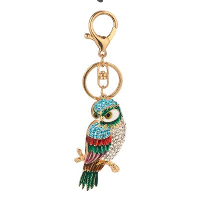 China Crystal+Metal newcomers fashion creative key holder crystal owl animal pendant boba key chain rhinestone metal key chains for bag charm for sale