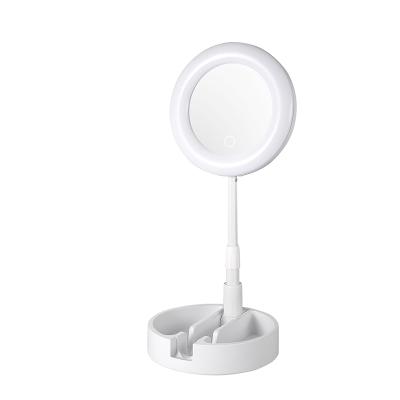 China Customized beauty rechargeable portable portable living table lamp with vanty LED light storage space mirror Smart mirror for sale