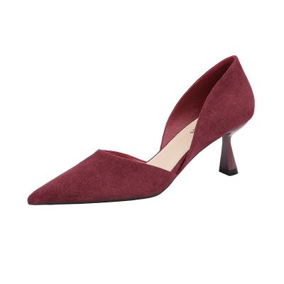 China Hot Sale Fashion Sexy Pointed Toe Anti-skid Suede Thin Heel Women Thin Fur Heels Sandals Shoes For Ladies for sale