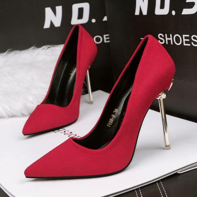 China Wholesale Anti-slippery led pure color thin heel ladies women heels pump and single shoes for sale