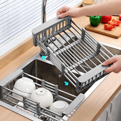 China Dropshipping S/L Workable Adjustable Dish Drying Rack Stainless Steel Dish Drainer Sink Dish Drying Rack for sale