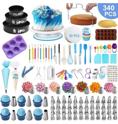 China Viable Cake Decorating Supplies 340 Pcs Cake Decorating Kit With Cake Pans /Cake Pans Turntable Piping Tips / Russian Spouts Muffin Cup Mold for sale