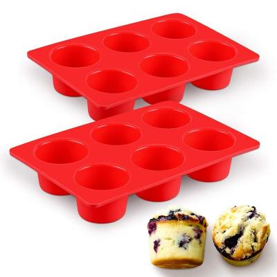 China BPA Free Disposable Muffin Tin Tray 6 Cup Large Non-Stick Silicone Cupcake Mold for sale