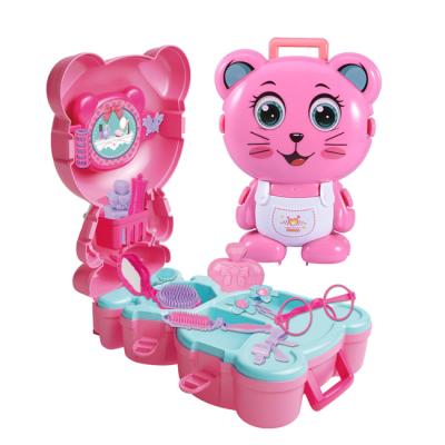 China Safe and Non-Toxic 2in1 Cat Shape Make Up Cosmetic Backpack Role Play Set Toy Cute Kids Pretend Makeup Toys Set for Girls for sale