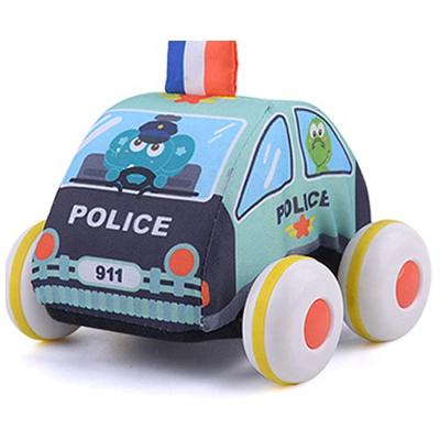 China Baby cloth pull back toy car plush toy car set soft fabric pull back soft police car taxi toys cute baby toys with window box for sale