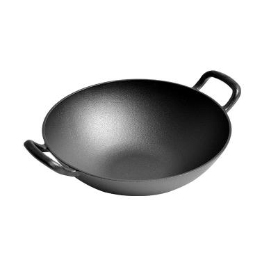 China Cast Iron Flat Bottom Stocked Wok With Lid Cast Iron Wok for sale