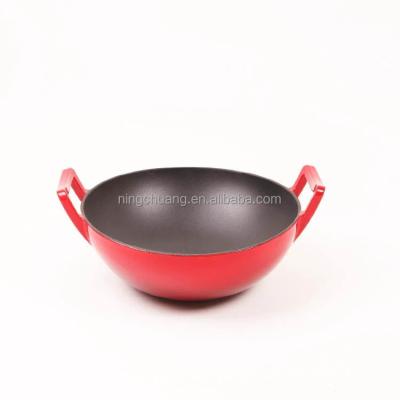 China Durable Flat Cast Iron Wok Cookware Wok Base Enamel Wok for sale