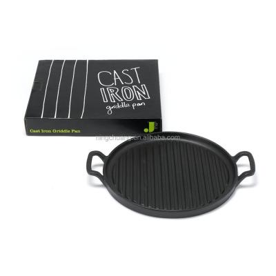 China Durable Black Pan Handle Cast Iron Two Grill Pan Flat Grill Pan for sale