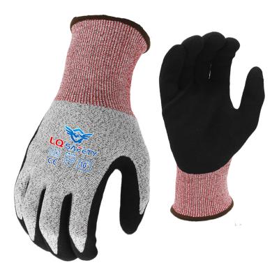 China Nitrile Sandy Level 5 Meat Cutting Oven Gloves Nitrile Coating Cut Resistant Gloves Dipping Anti Hand Cut Gloves for sale