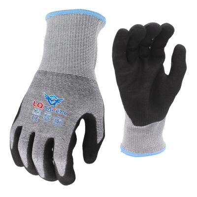 China Nitrile Sandy EN 388 Safety Gloves Nitrile Palm Coated Cut Proof HPPE Gloves Cut Resistant For Glass Handling Wood Working for sale