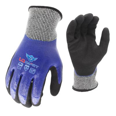 China Sandy Cut Level 5 Nitrile Sandy Dipping Waterproof Anti Cut Gloves Nitriles Fully Coated Work Gloves for sale