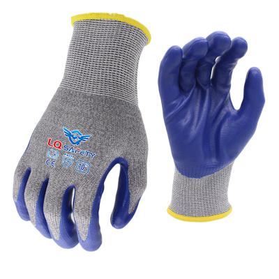 China Foam Nitrile ANSI CUT LEVEL 5 Foam Nitrile Palm Coating Gloves Cut Protective Glove Safety Gloves for sale