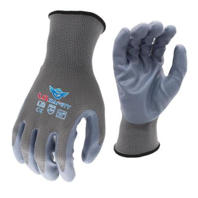 China Work Gloves 13G Soft Anti Slip Nitrile Polyester Spandex Coating Durable Nylon Nitrile Smooth Dipped Gloves for sale