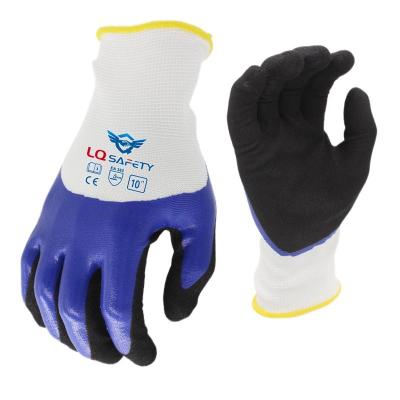 China Sandy General Purpose Protective Handling Gloves Blue Black Nitriles Sandy 3/4 Dipped Gloves Work for sale