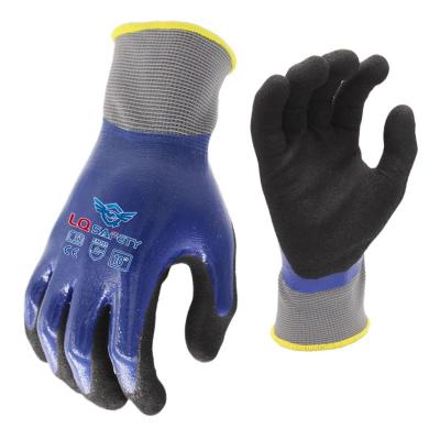 China Sandy Nitrile 13G Knitted Oilproof Full Coating Nitrile Waterproof Sandy Dipped Gloves Nitrile Waterproof Gloves Black Blue for sale