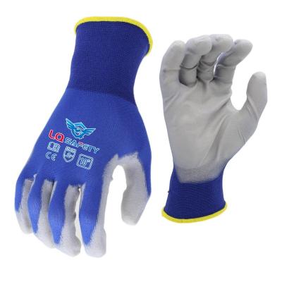 China Anti-Slip Custom Gray 18G Nylon PU Coated Gloves PU Nylon Palm Coated Gloves 4131 PU Work Safety Gloves for sale